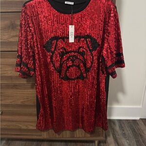 Vetta Red Sequin Bulldog Jersey Dress